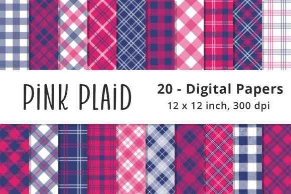 Download Navy and Pink Plaid Digital Backgrounds - Background Collection
