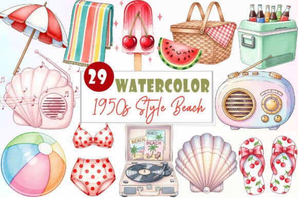 Download 1950s Style Beach Day Clipart - Premium Resources